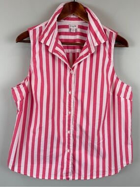 J. Crew Pink & White Striped Sleeveless Cotton Stretch Button-Down Top sz XL